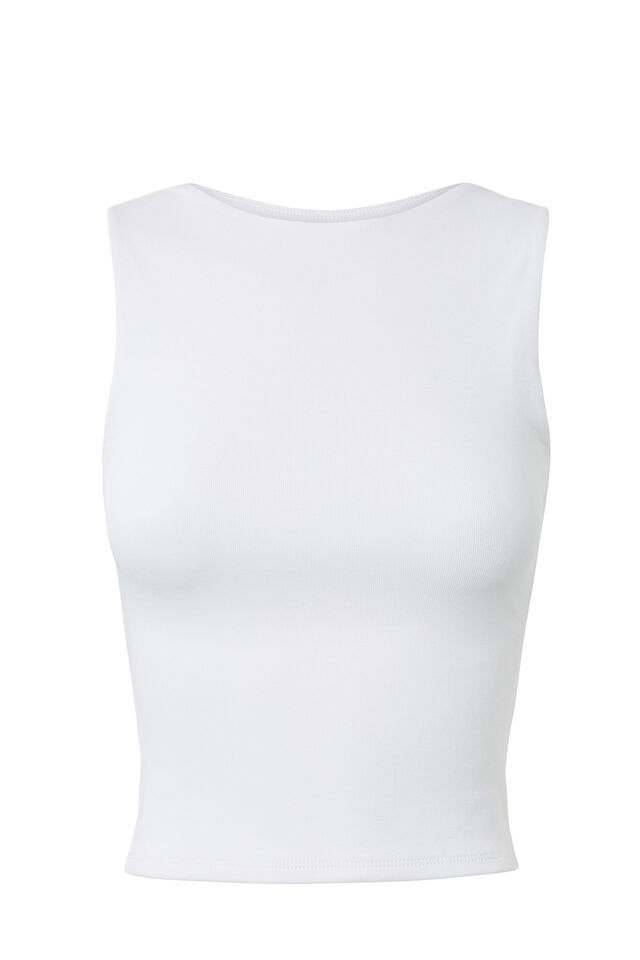 Tara Rib Backless Tank, WHITE