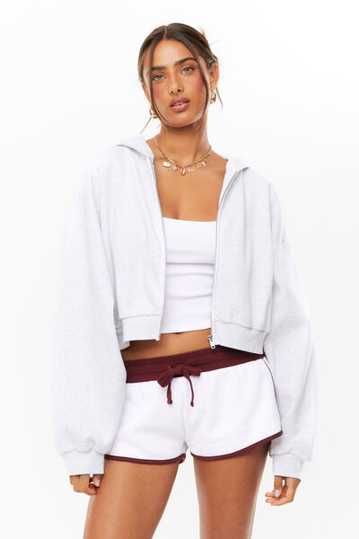 Jolie Cropped Zip Through Hoodie, LIGHT GREY MARLE