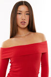 Tahlia Fold Back Knit Top, SCARLET RED - alternate image 2