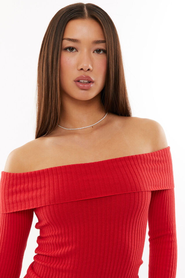 Tahlia Fold Back Knit Top, SCARLET RED