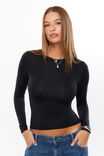 Luxe Long Sleeve Longline Tee, BLACK - alternate image 2