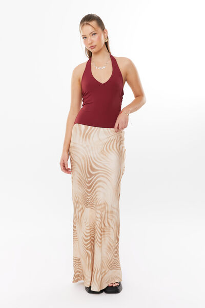 Skylar Satin Maxi Skirt, VALENTINA TIGER BROWN