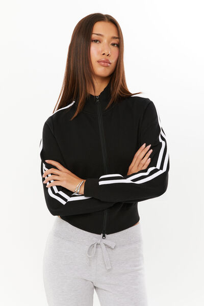 Elyse Sporty Zip Through Jacket, BLACK/WHITE