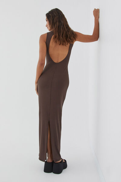 Luxe Open Back Maxi Dress, ESPRESSO BROWN