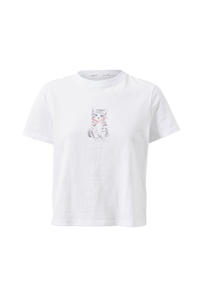 Kitten Graphic Tee, WHITE/KITTEN
