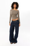 Soft Long Sleeve Off Shoulder Top, OLIVE GREEN - alternate image 2