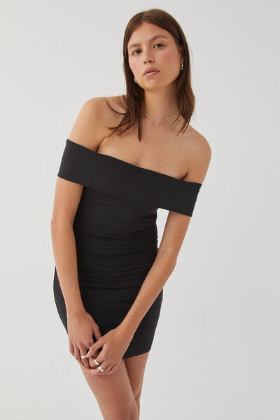 Luxe Off Shoulder Dress, BLACK
