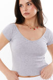 Neve Short Sleeve Off Shoulder Top, GREY MARLE - alternate image 4