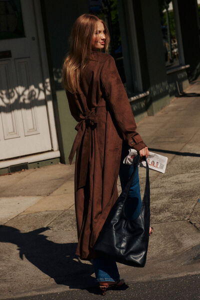 Sarah Faux Suede Trench Coat, MOCHA BROWN
