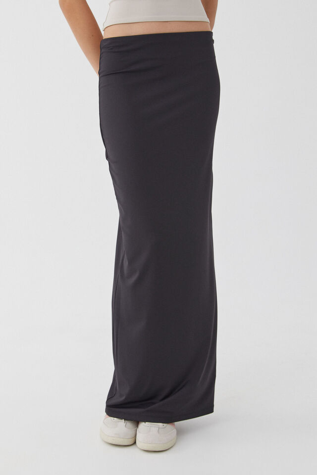 Luxe Hipster Maxi Skirt, BLACK