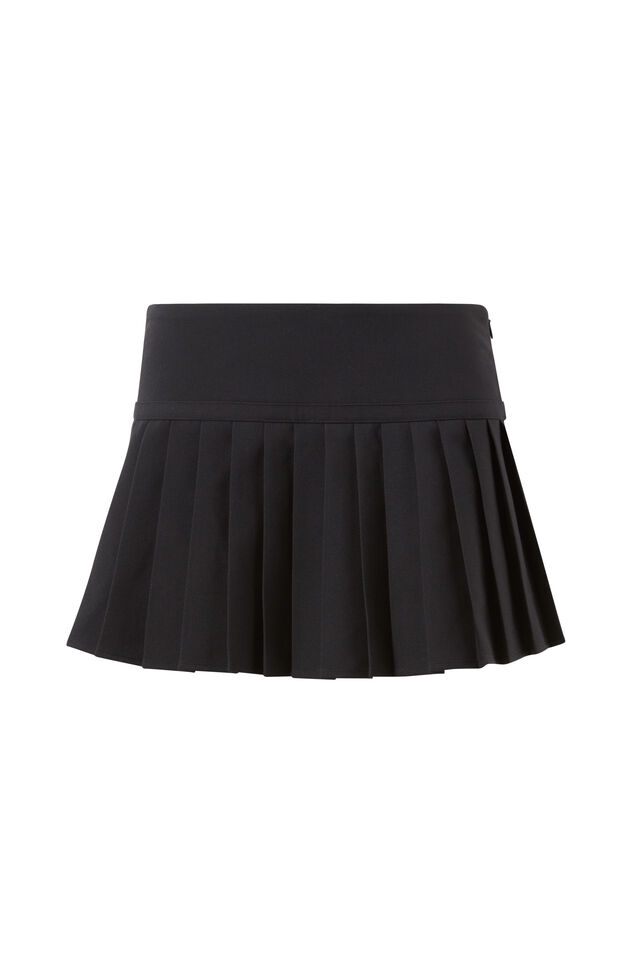 Raven Pleated Mini Skirt, BLACK