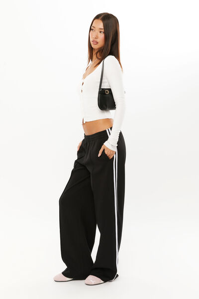 Elyse Sporty Pull On Pant, BLACK/WHITE