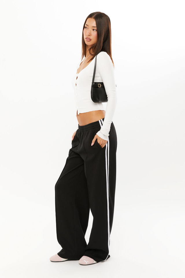 Elyse Sporty Pull On Pant, BLACK/WHITE