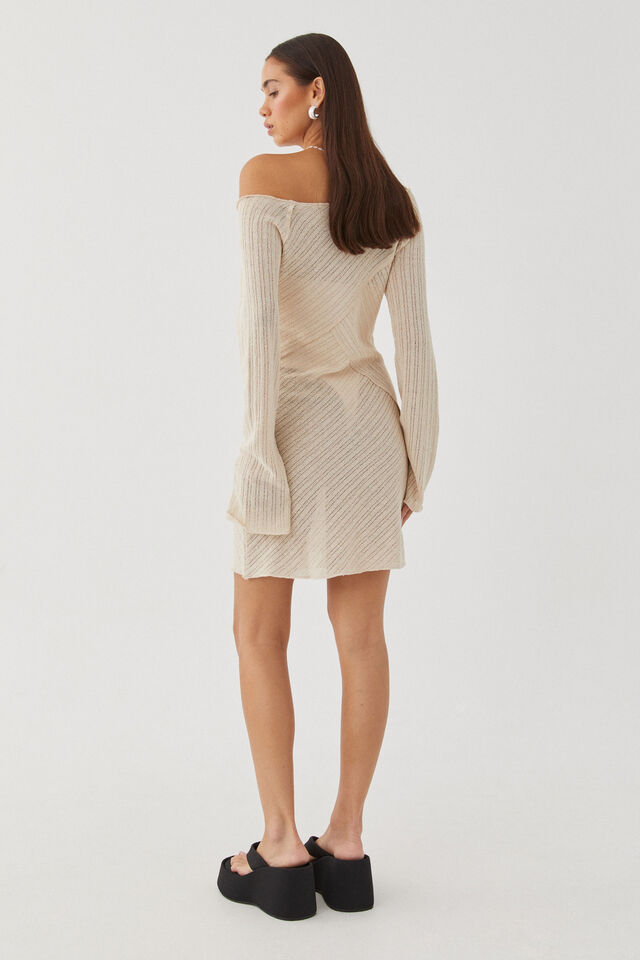 Jessa Bell Sleeve Knit Mini Dress, VANILLA BEIGE
