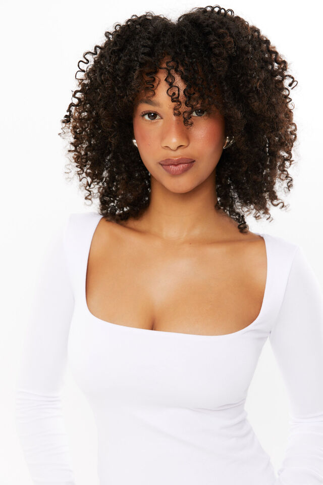 Elodie Square Neck Long Sleeve Top, WHITE