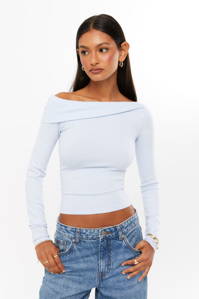 Immy Fold Back Knit Top, MILKY BLUE