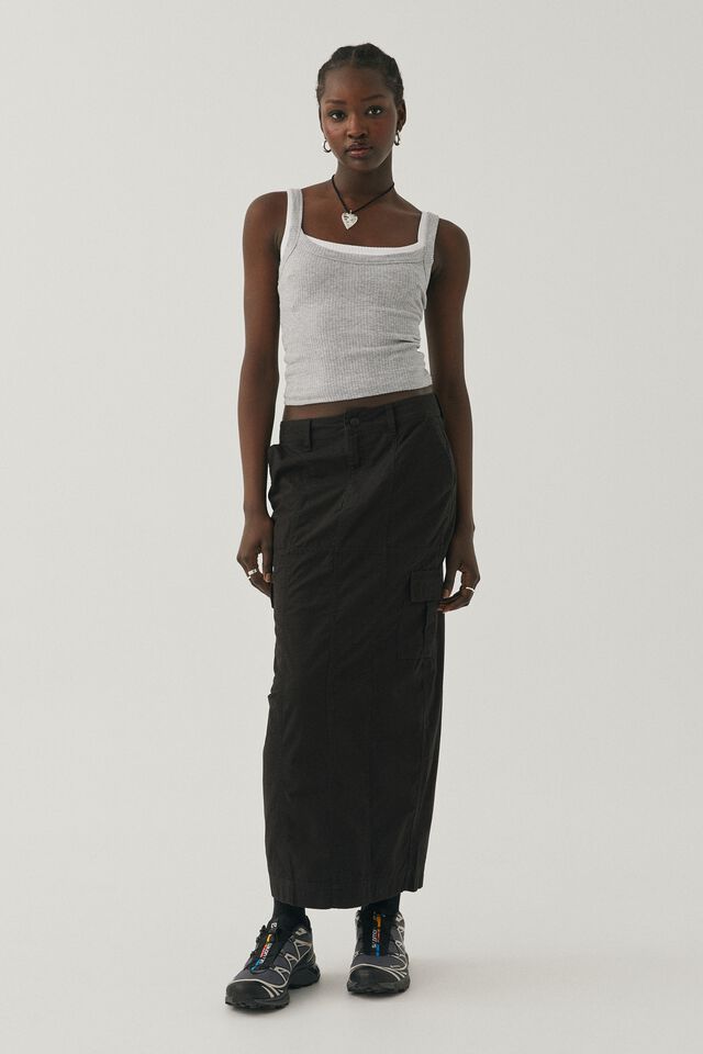 Taylor Cargo Maxi Skirt, BLACK
