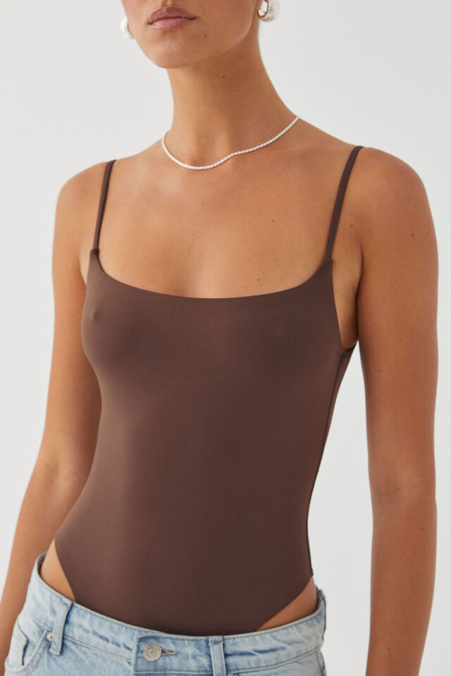 Light Luxe Strappy Bodysuit, HOT CHOCOLATE