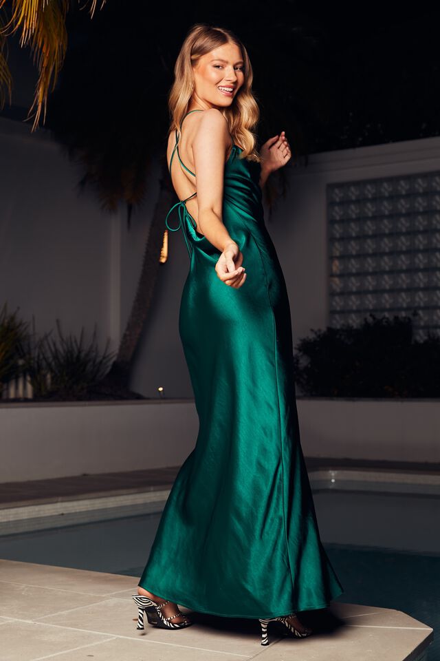 Caitlyn Cowl Neck Maxi Dress, PINE GREEN