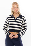 Blair Cropped Rugby Knit Jumper, NAVY STRIPE - alternate image 1