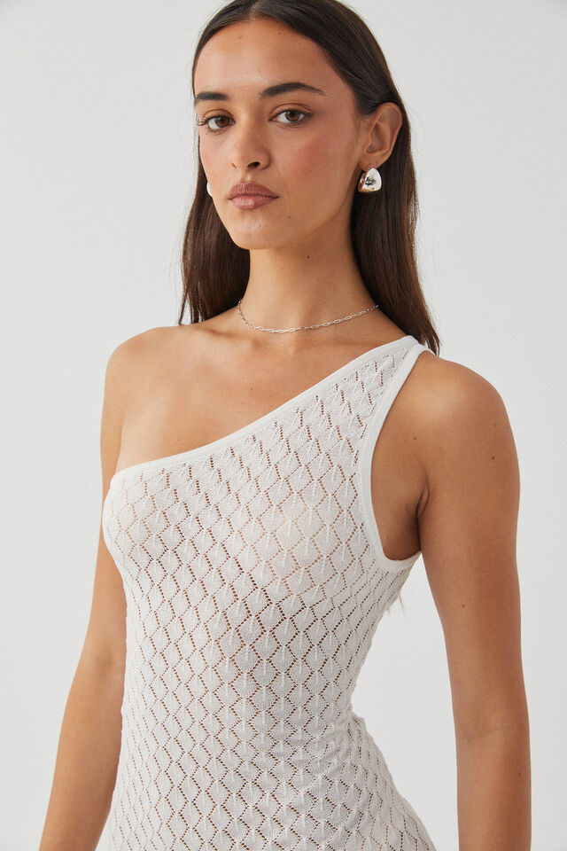 Gwen Crochet One Shoulder Dress, WHITE