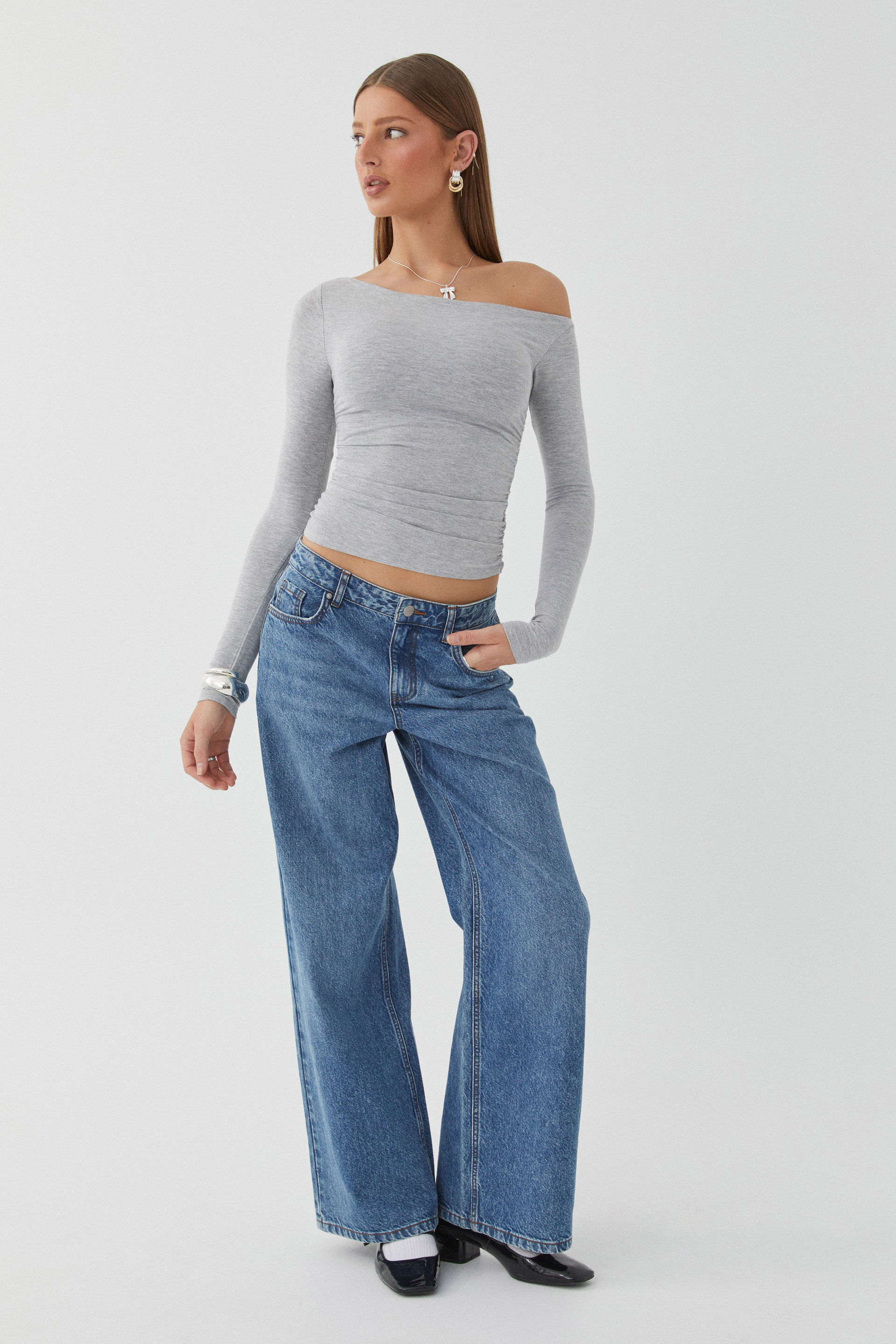 Soft Long Sleeve Off Shoulder Top