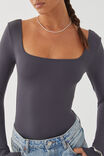 Luxe Square Neck Long Sleeve Bodysuit, GUNMETAL - alternate image 4