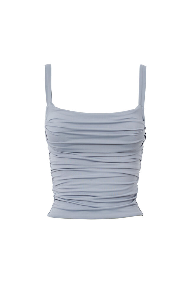 Luxe Ruched Sleeveless Top, BLUE GREY