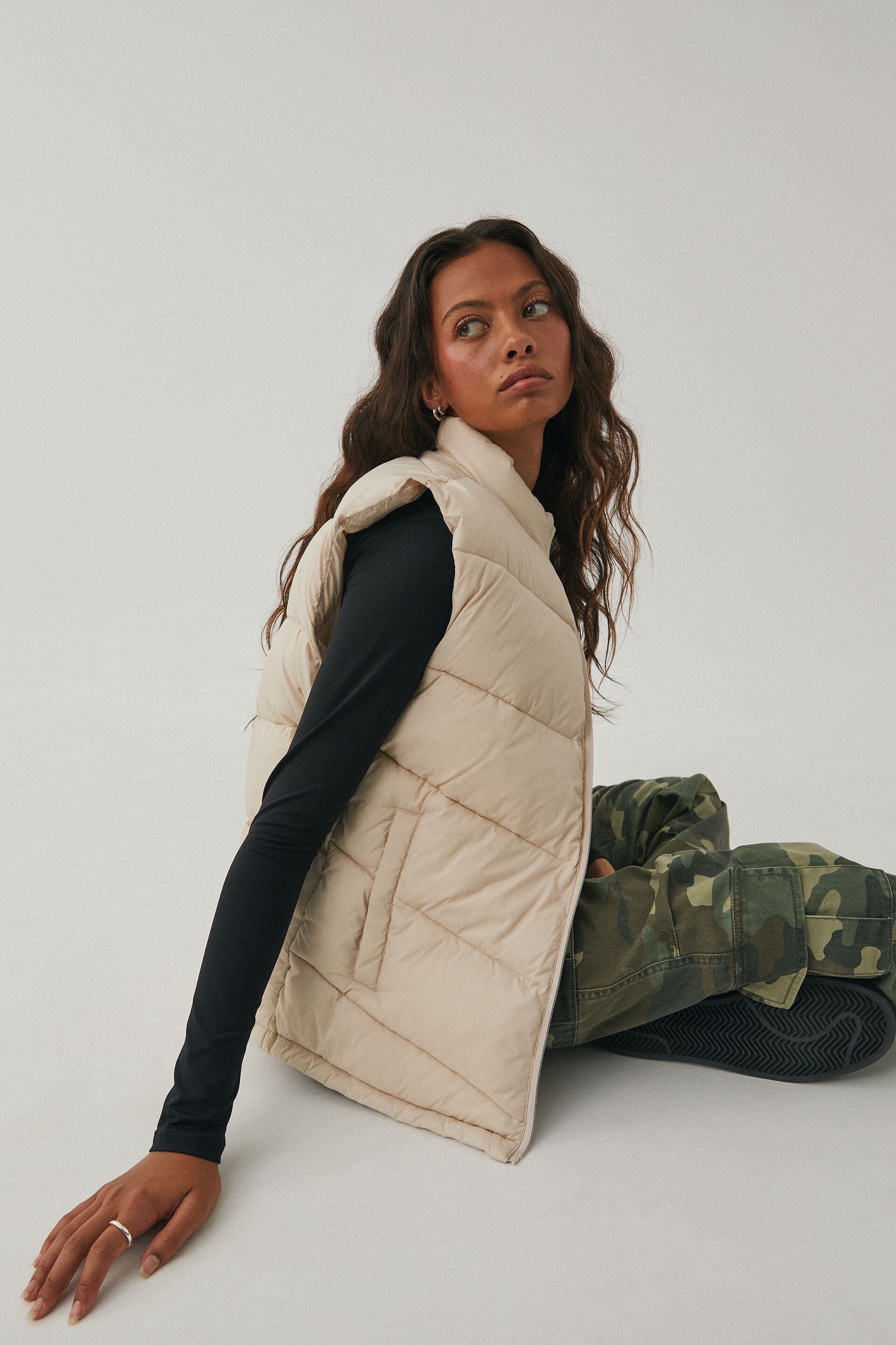 Cream puffer vest shop