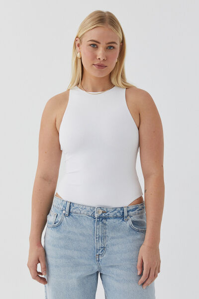 Luxe Sleeveless Bodysuit, WHITE