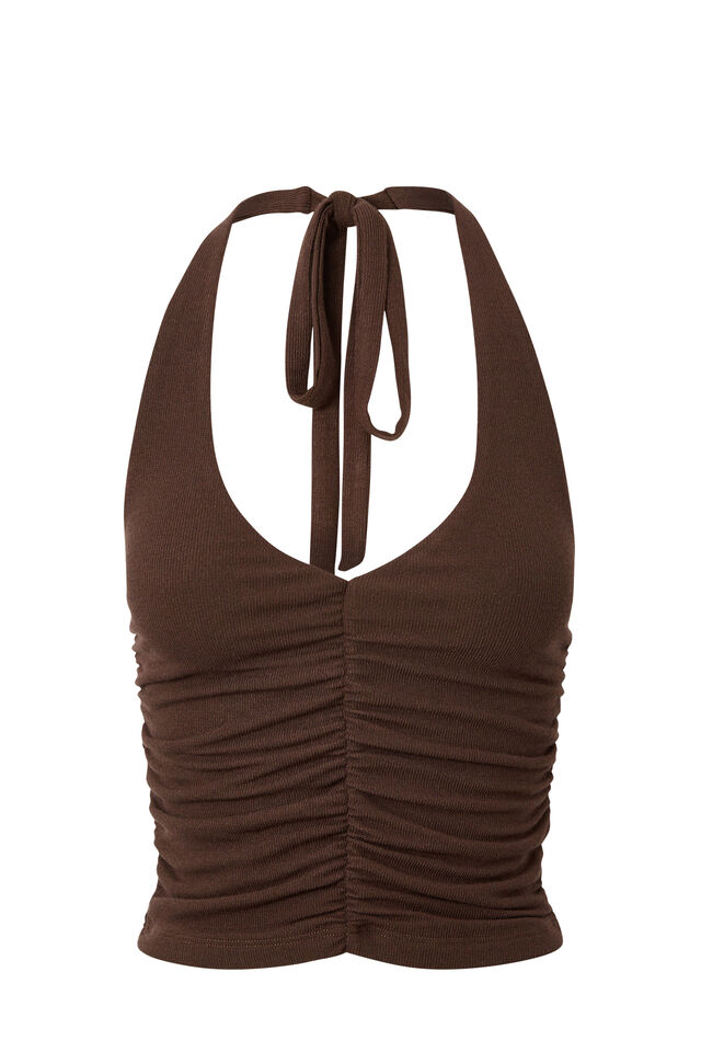 Rami Ruched Halter Top, ESPRESSO BROWN