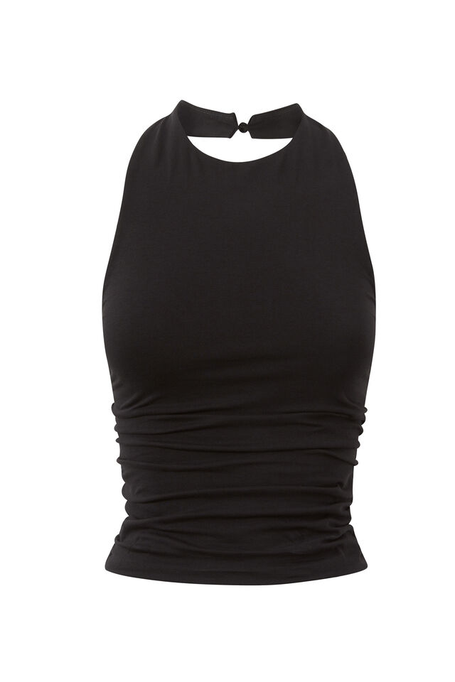 Kristi Ruched Halter Top, BLACK