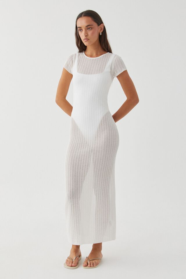Harlow Sheer Knit Dress, WHITE