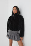 Brooke Cropped Faux Fur Jacket, BLACK - alternate image 2