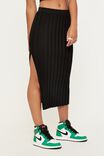 Olive Split Midi Skirt, BLACK