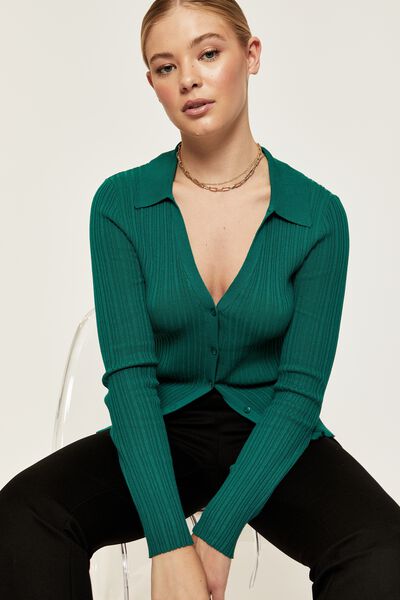 Heather Long Sleeve Knit Shirt, BOTTLE GREEN