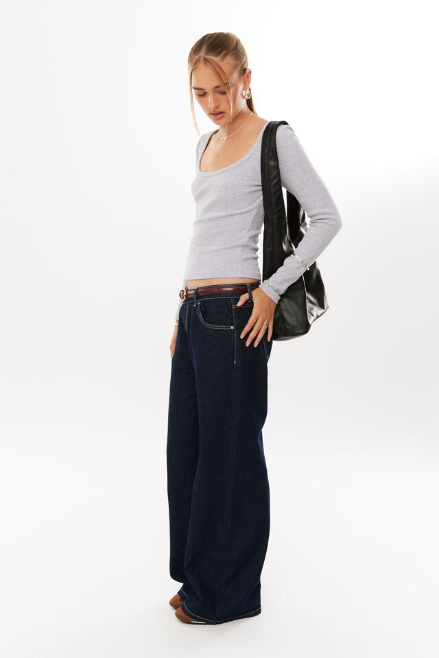 Riri Scoop Neck Long Sleeve Top, GREY MARLE
