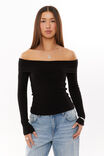 Tahlia Fold Back Knit Top, BLACK - alternate image 1