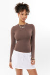 Luxe Long Sleeve Longline Tee, BROWN CAROB - alternate image 1