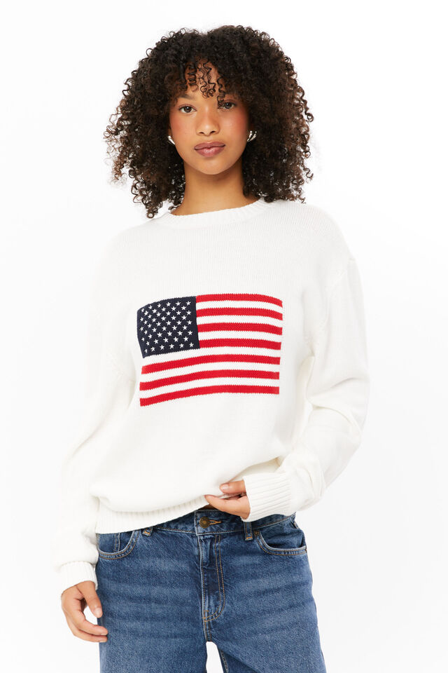 Bambie Crew Jumper, WINTER WHITE/USA FLAG