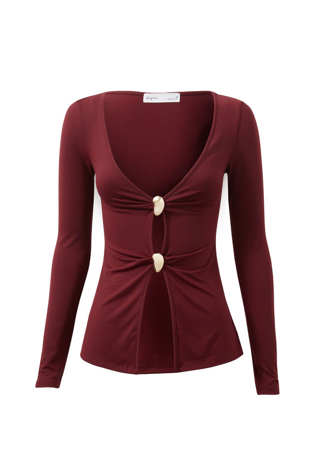 Super Smooth Celine Long Sleeve Top, DARK PLUM