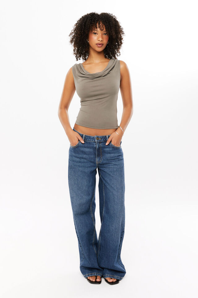 Carly Cowl Neck Top, OLIVE GREEN