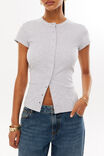 Lexy Rib Button Through Tee, GREY MARLE - alternate image 4