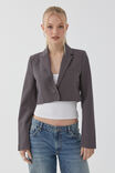 Carli Cropped Blazer, CHROME GREY PINSTRIPE - alternate image 1