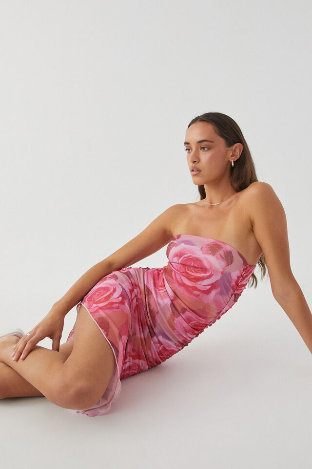 Becky Strapless Dress, ROSIE FLORAL PINK