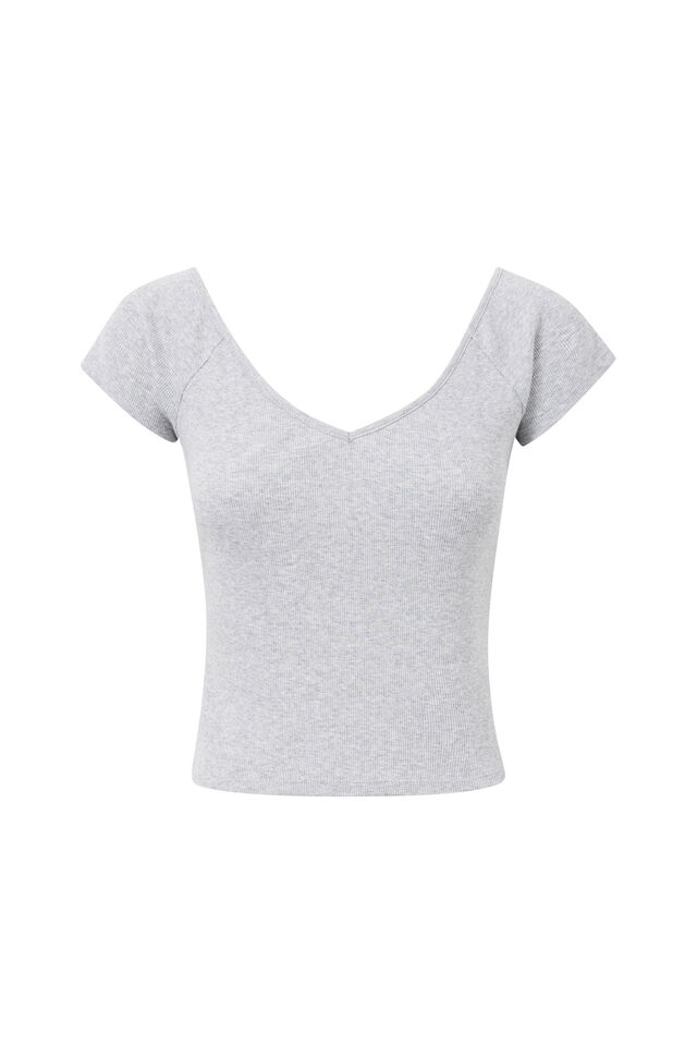 Neve Short Sleeve Off Shoulder Top, GREY MARLE