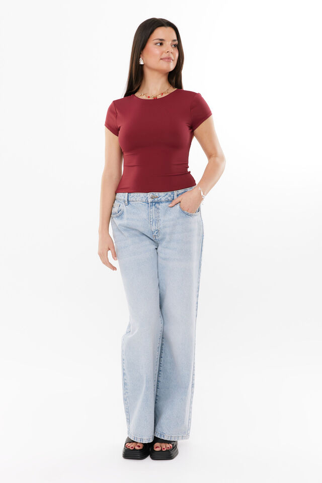 Luxe Short Sleeve Backless Tee, DEEP CHERRY