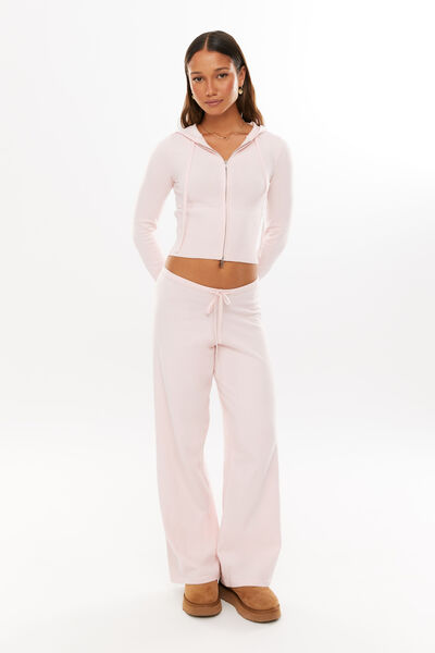 Katie Zip Through Knit Hoodie, GLOSS PINK
