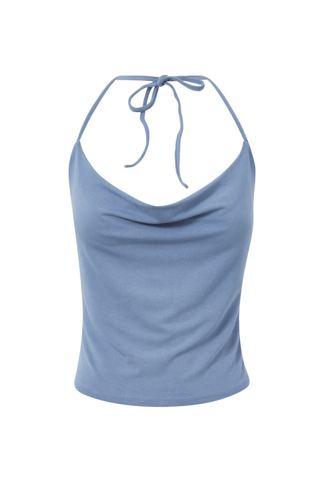 Soft Cowl Neck Halter Top, FROST BLUE