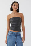 Pu Ruched Bandeau Top, BLACK - alternate image 1